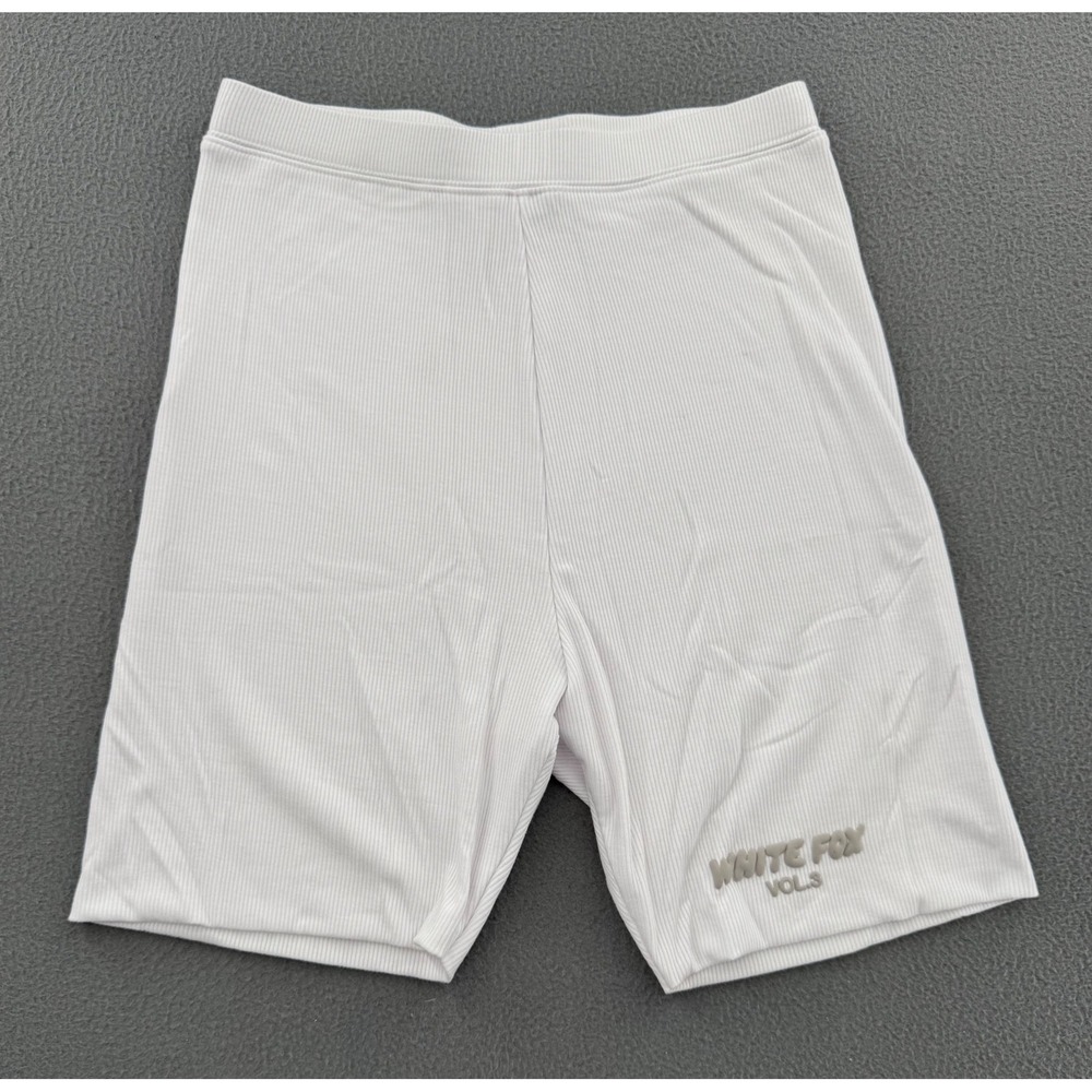 White Fox Ribbed Biker Shorts Women S White Vol 3 Logo Athleisure Fox Boutique